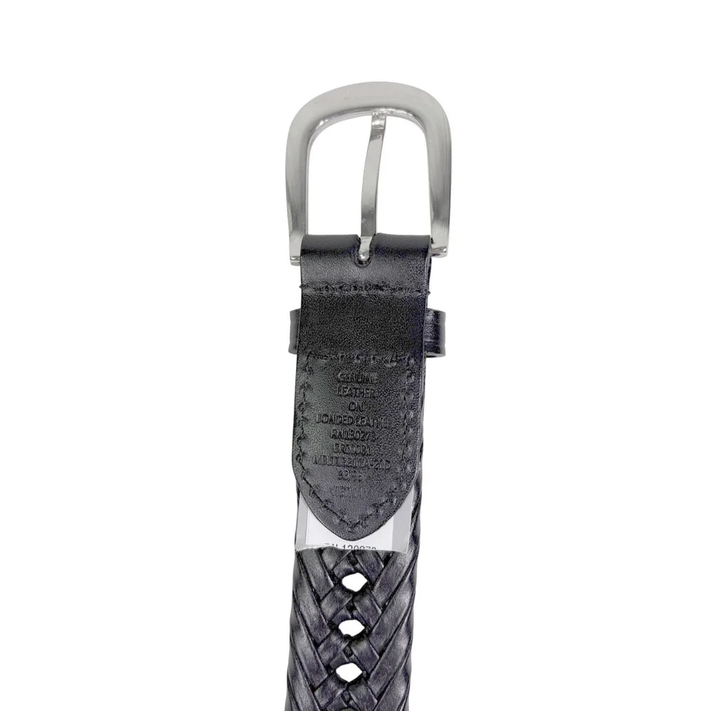 Wrangler Woven Braided Leather Belt Mens 38 Black Silver Buckle Classic Style